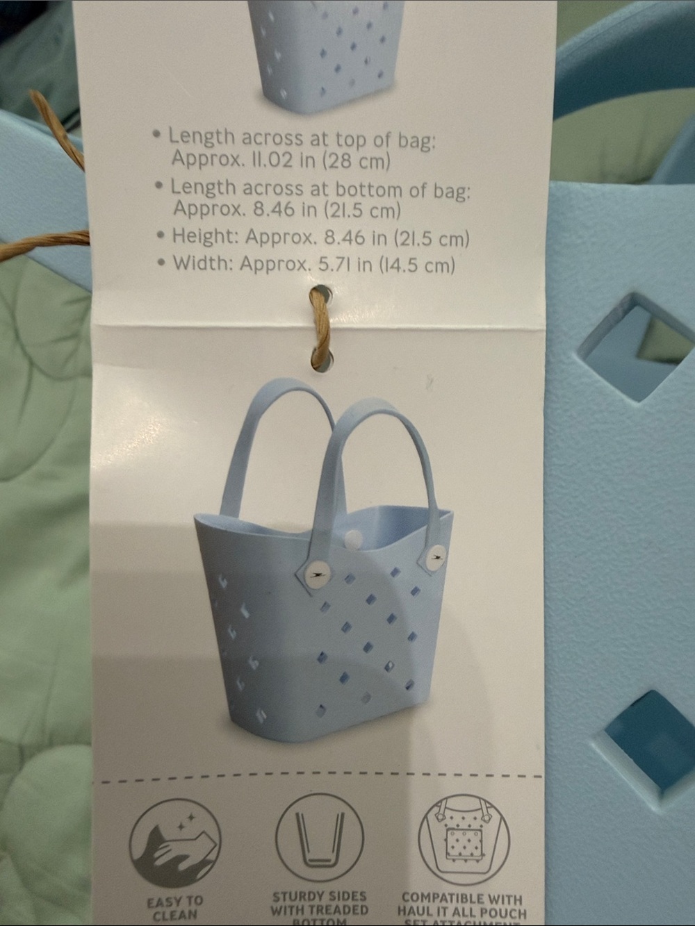 Pastel Blue Women's Tote with Diamond Cutout Detail - Picture 10 of 11